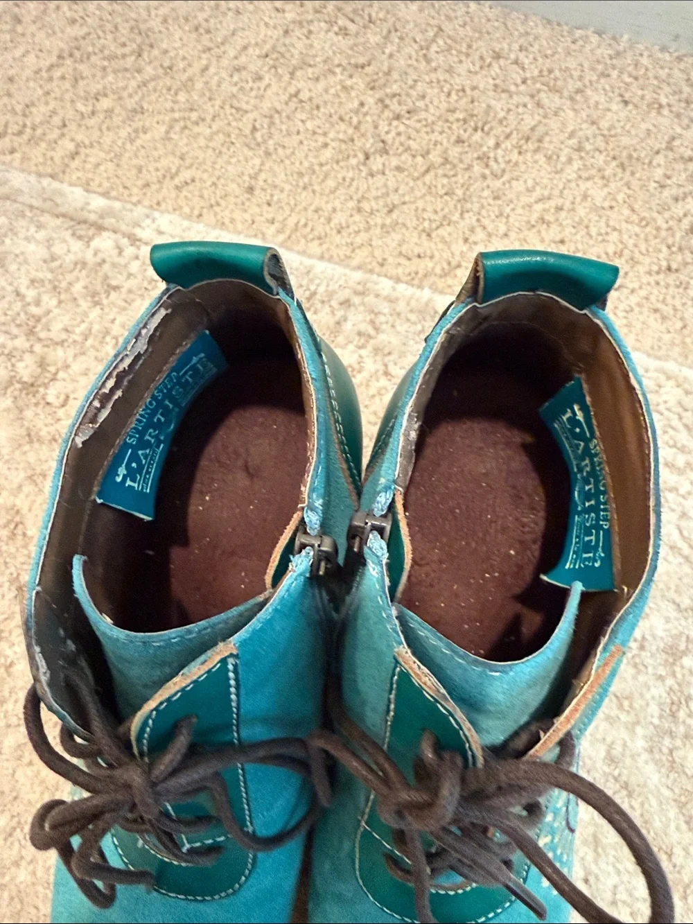 L’Artiste by Spring Step Size 36 US 5.5-6 Rare Westminster Wedge Booties teal